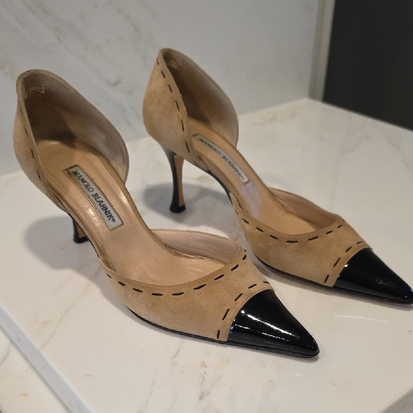 Manolo Blahnik Black Leather and Camel Suede Heels. VGUC - Picture 1 of 6